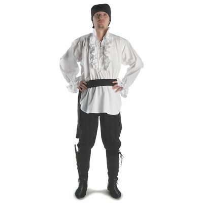 Piraten Rüschenhemd Baumwolle in schwarz / weiß Schnürhemd Pirat Karneval Kostüm