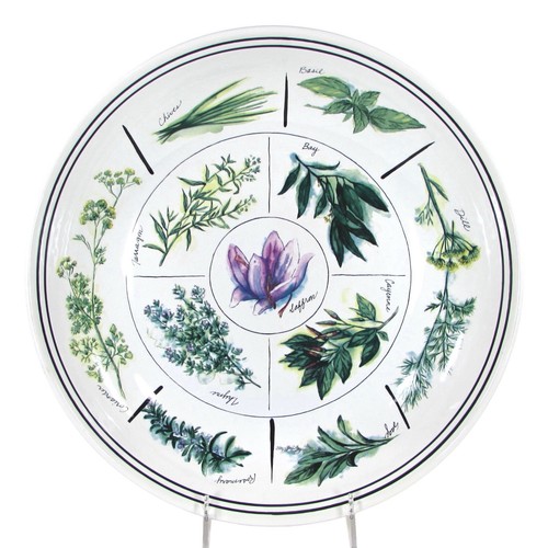 Williams-Sonoma HERBS 13" Pasta Serving 2.5Qt Bowl Saffron Basil Thyme Portugal - Picture 2 of 12
