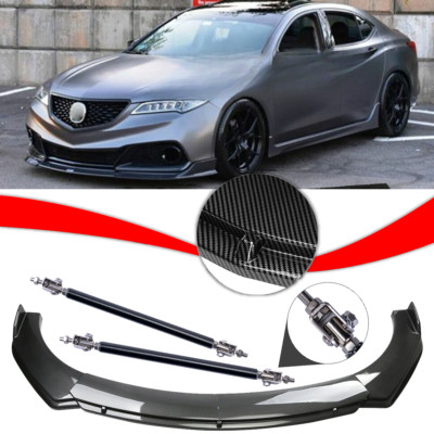 For Acura TLX 2015-17 Carbon Fiber Style Front Bumper Lip Spoiler /Strut /Rods/