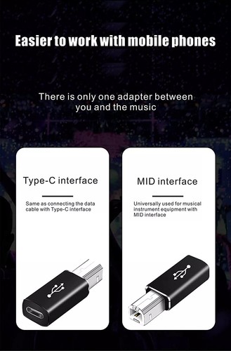 USB C Female to USB B Male MIDI Printer Electric Pianos Synthesizers Adapter - Afbeelding 5 van 13
