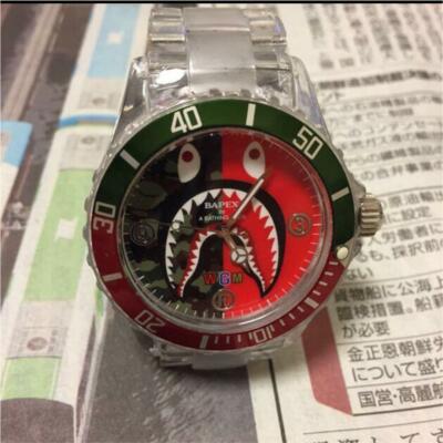 A Bathing APE BAPE BAPEX wrist Watch Shark Red Green W/ Box Used