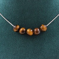 Steine Und MinéRaux. Halskette 5 Perlen Tigerauge 8 Mm. Kette Stahl Nirosta