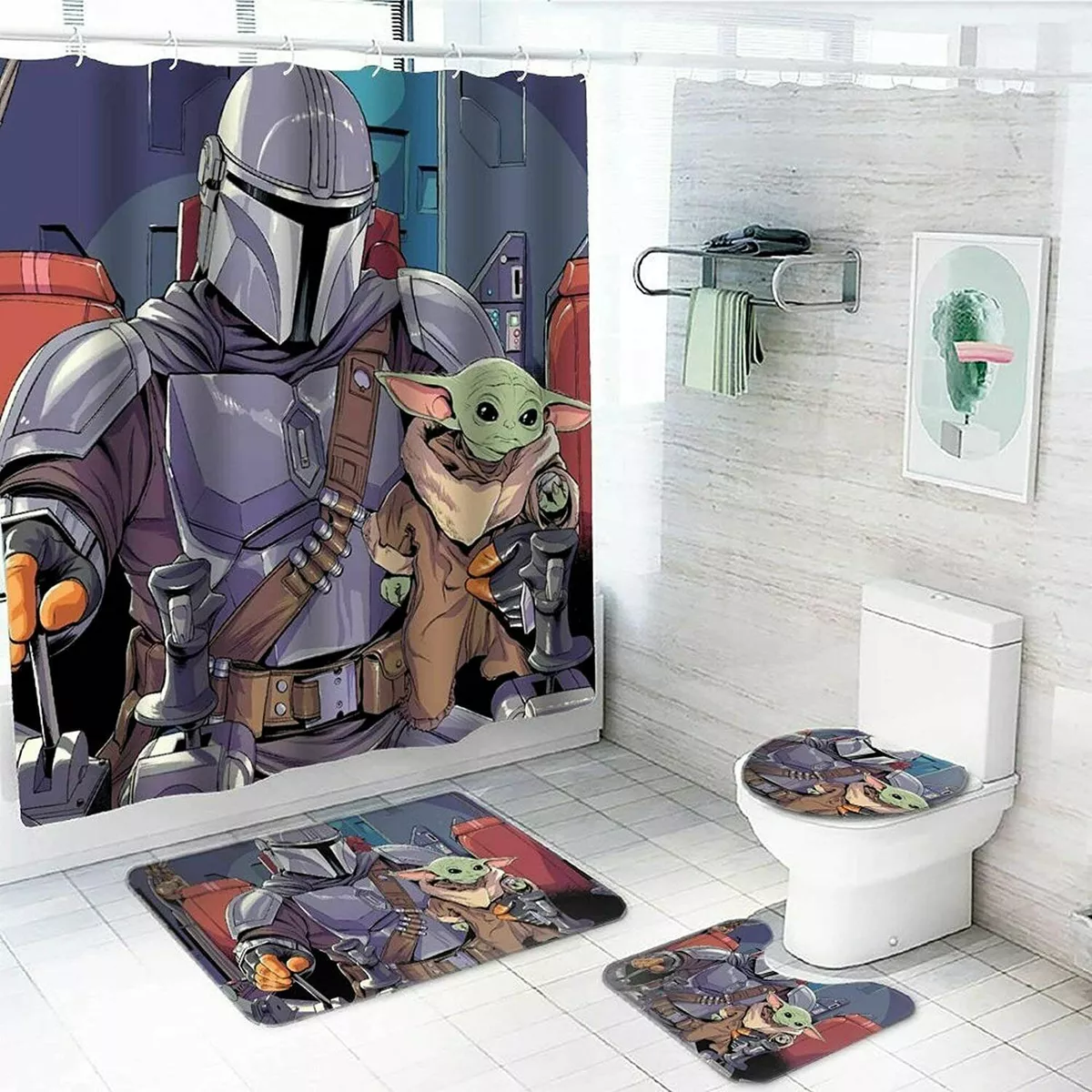Star Wars Mandalorian Yoda Bathroom Sets Rugs Shower Curtain