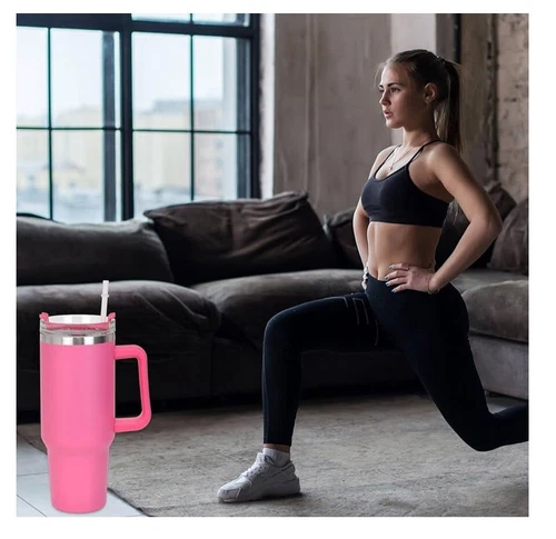40oz Rose Stainless Steel Vacuum Insulated Tumbler Travel Mug with Straw Handle - Picture 8 of 9