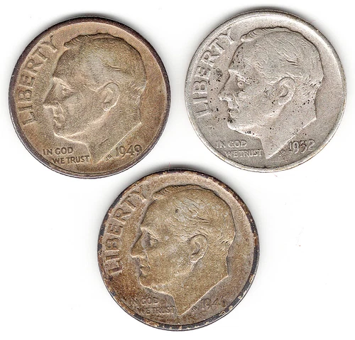 1946 1949-D 1952-D Silver Roosevelt Dime Coin