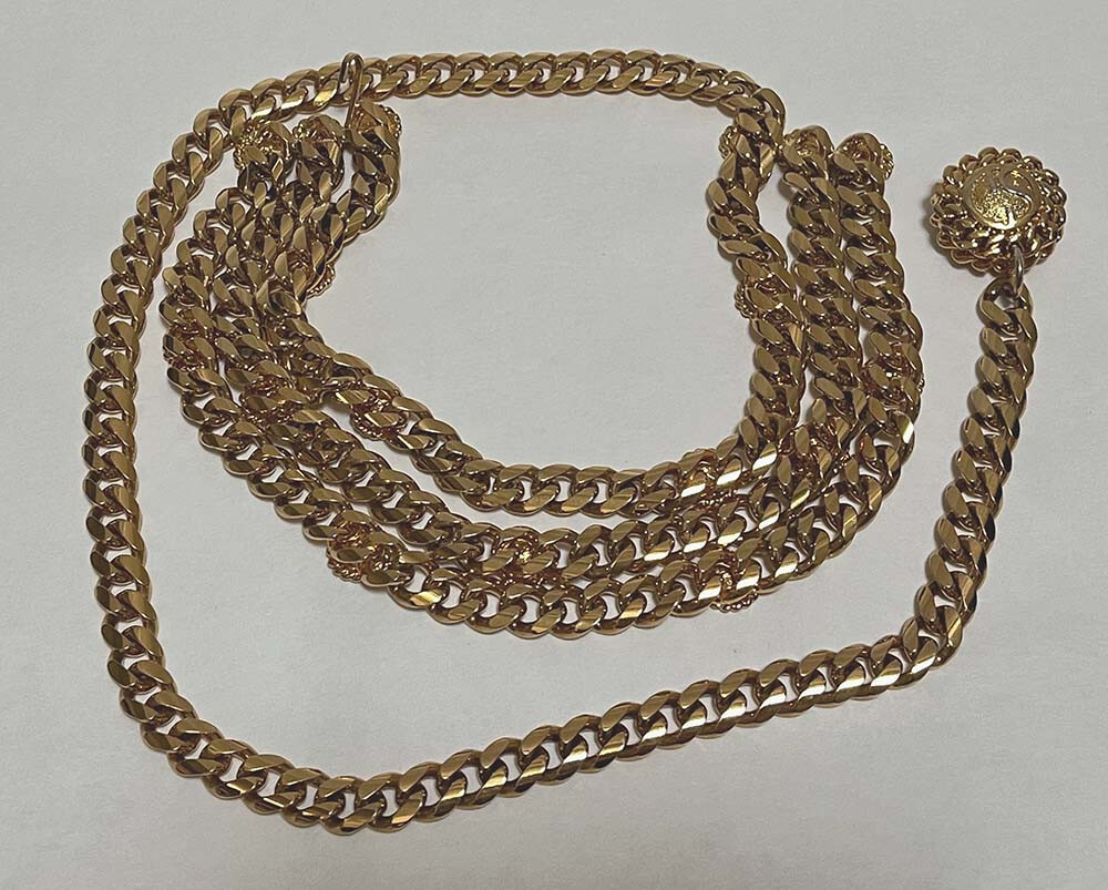 St. JOHN セントジョン チェーン　ベルトゴールド　24金GF ST. JOHN Gold Tone SJ Logo Chain Link Belt Dangle Medallions 37