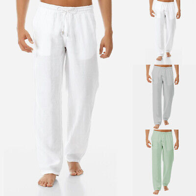 Homme Pantalon en Lin D/'Été de Loisir Plage Confortables Droit Tissu FR