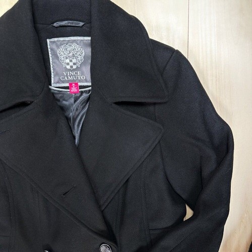 Neu mit Etikett - Vince Camuto zweireihiger Mantel mit Flügelkragen schwarz Größe M Damen NEU - Bild 3 von 12