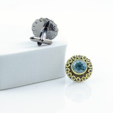 Round Cufflinks Gold Plated 925 Sterling Silver Blue Topaz Gemstone Fine Jewelry