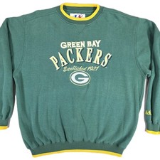 Vintage Green Bay Packers Sweatshirt Mens XL Yellow Trim Spellout Logo NFL Sport