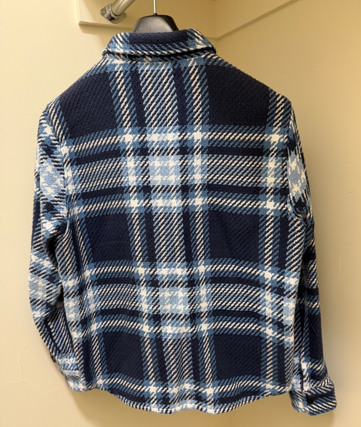 New Outerknown Cloud Weave Heavy Shirt Men Size Large Blue Plaid Organic Cotton
