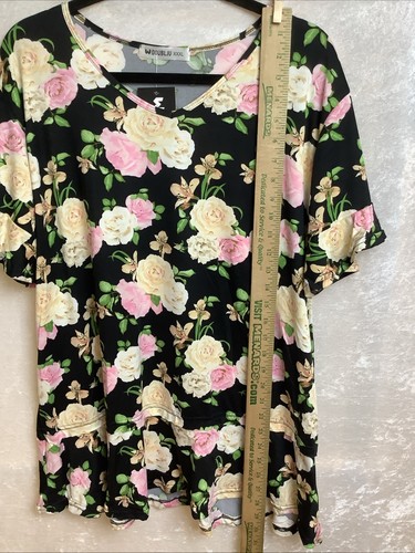 Doublju Black Floral Stretch Lightweight Breathable Womens 3XL Blouse - Picture 7 of 11