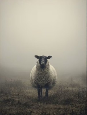 Schaf im Nebel Tierdruck ungerahmt Leinwand Wandbild 30 x 40 cm 