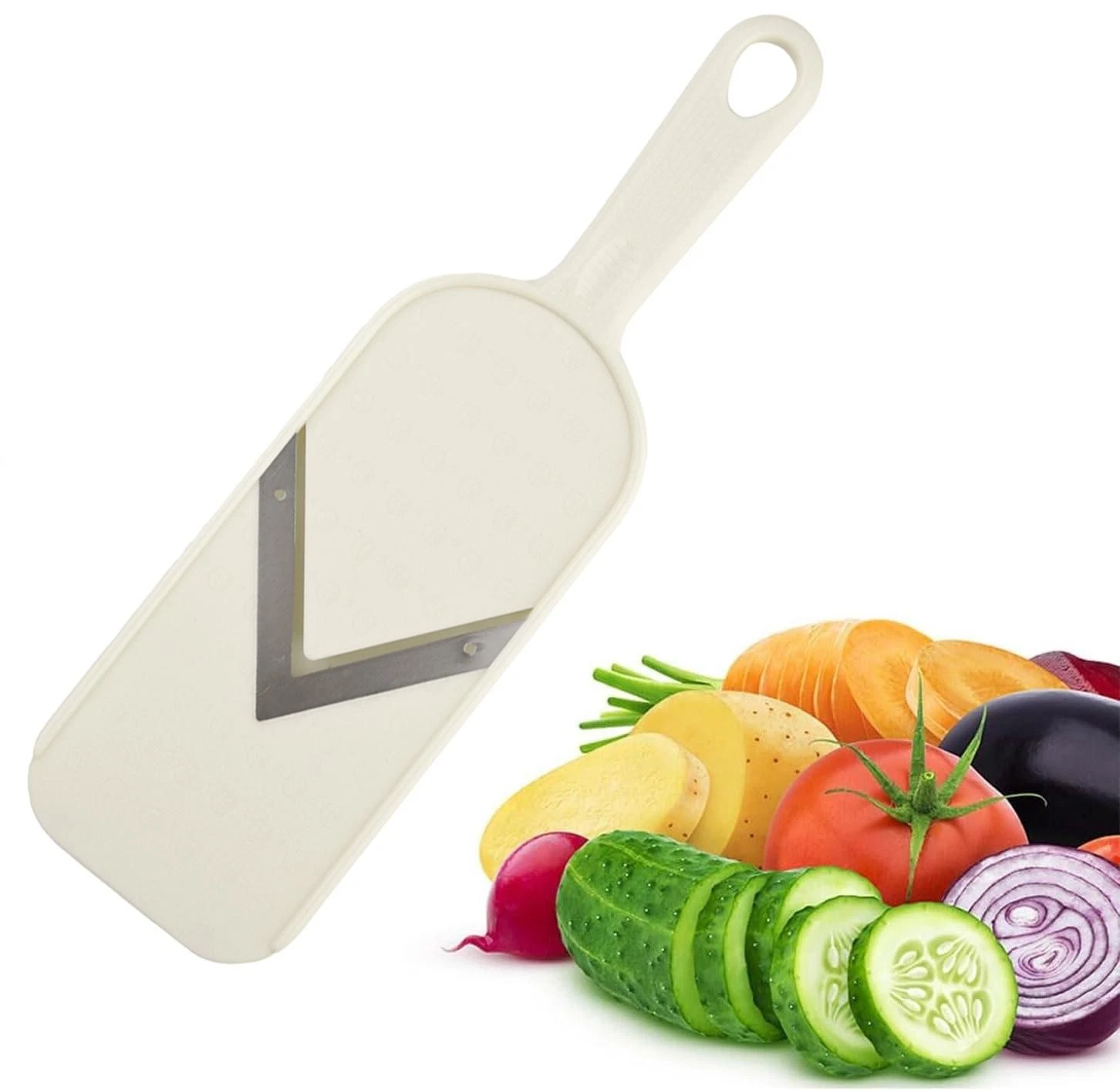 Multi Handheld Mandoline Slicer - Stainless Steel V Blade, with Cleaning Brush,