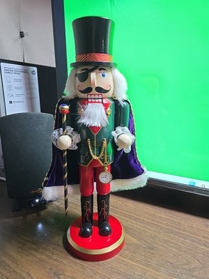 Vintage Christmas Nutcracker with Top Hat, Pocket watch & Walking Stick 14'' High