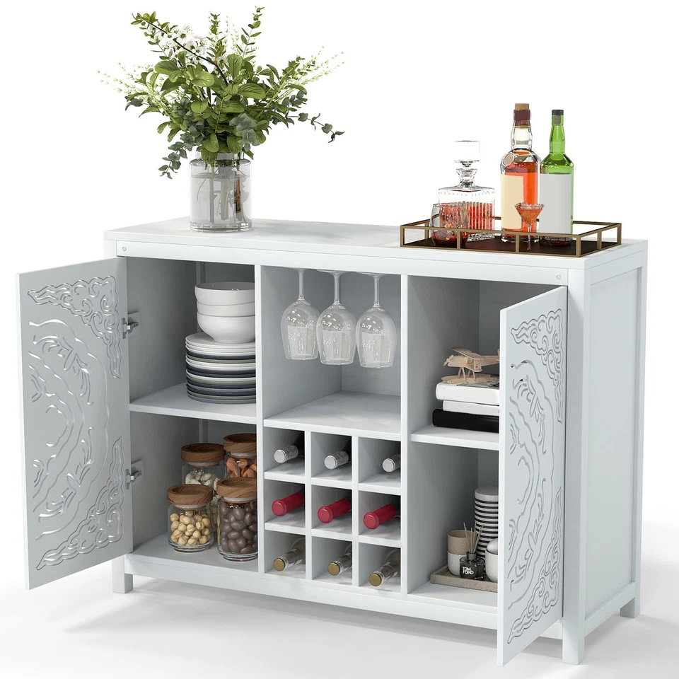Wine Bar Cabinet Liquor Cabinet Coffee Bar Cabinet with Wine and Glass Rack USA - Image 2 of 4