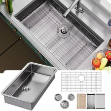33-inch Stainless Steel Single Bowl Undermount 16 Gauge Workstation Kitchen Sink