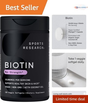 Biotin 10,000mcg  Supplement for Hair Skin Support Organic Coconut Oil