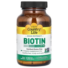 Country Life Biotin High Potency 10 mg 120 Vegan Caps Gluten-Free, GMP Quality