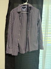 Tommy Hilfiger Slim Fit Non Iron Dress Shirt Men 15 32-34 Blue Purple Check