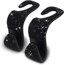 2PCS Car Seat Hooks - Bling Rhinestone Headrest Hooks with Universal Black