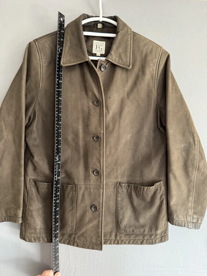 Винтажный поле Gear коричневый кожаная куртка средней длины мужской маленький кнопка искусственно состаренный - Изображение 4 из 4