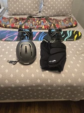 Burton Chopper Safari Snowboard 115 Bindings and Bag and helmet and shorts used