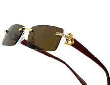 Men's Sunglasses Hip Hop Shades Migos Quavo Gold Black Lens Rimless Square NEW