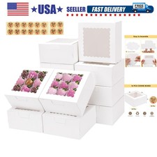 Cookie Boxes with Window, 6x6x3 Inches Bakery Boxes for Treats, Chocolate Cov...