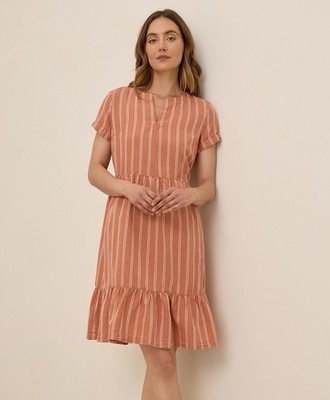 Pact Canopy Linen Blend Notch Neck Dress Hermosa Stripe Blue XXS $118 MSRP  W9H | eBay