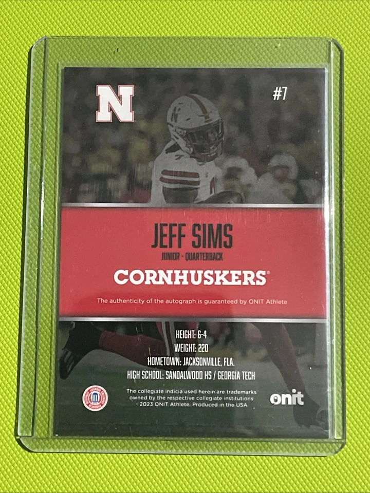 2023 ONIT Nebraska - on card AUTO - Jeff Sims /250 - Image 2 of 2