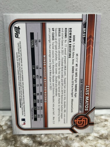2022 Bowman Luis Matos Green Parallel /99 San Francisco Giants - Bild 2 von 2