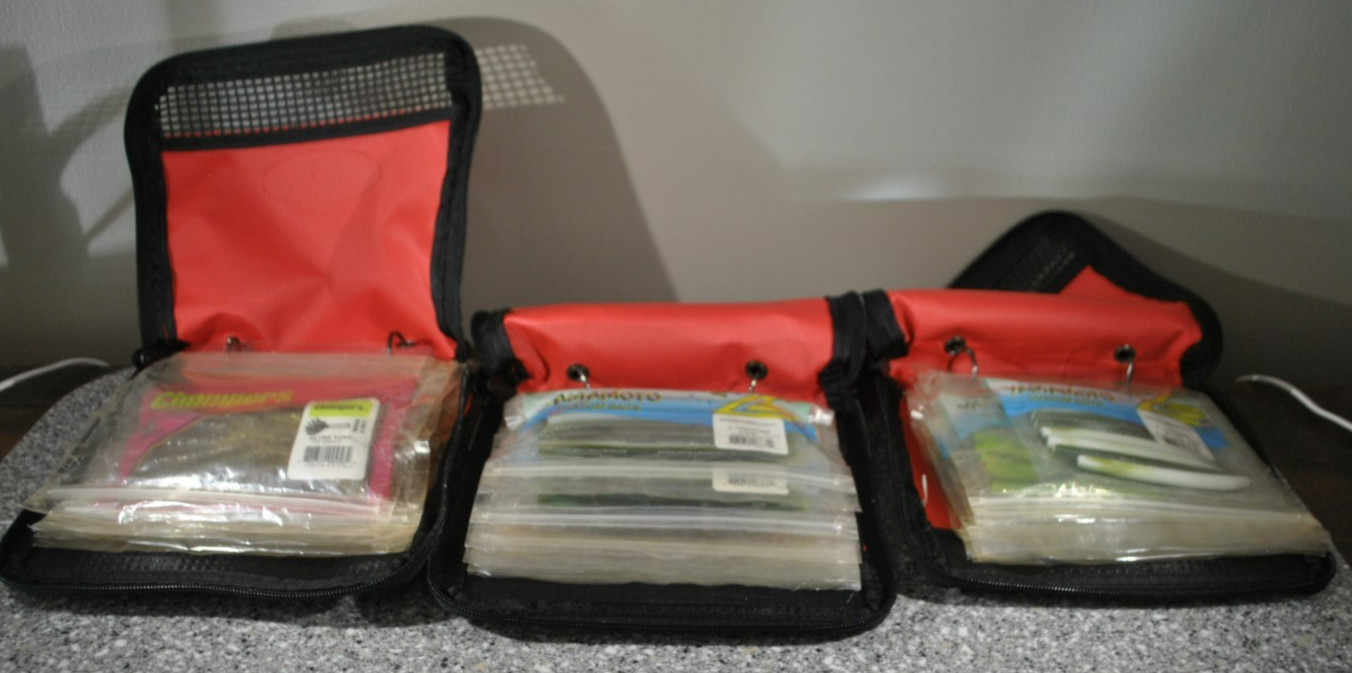 3-Red Tackle Logic Fishing Tackle Soft Bait Binder Organizer w/Worms MUST SEE!