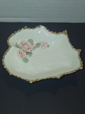 VINTAGE-1950's-LAMORE CHINA-LEAF SHAPE-TRINKET / JEWELRY DISH-OCCUPIED JAPAN