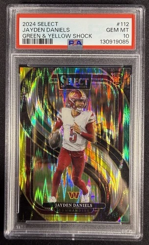 2024 Panini Select Jayden Daniels Green & Yellow Shock Rookie Prizm #112 PSA 10