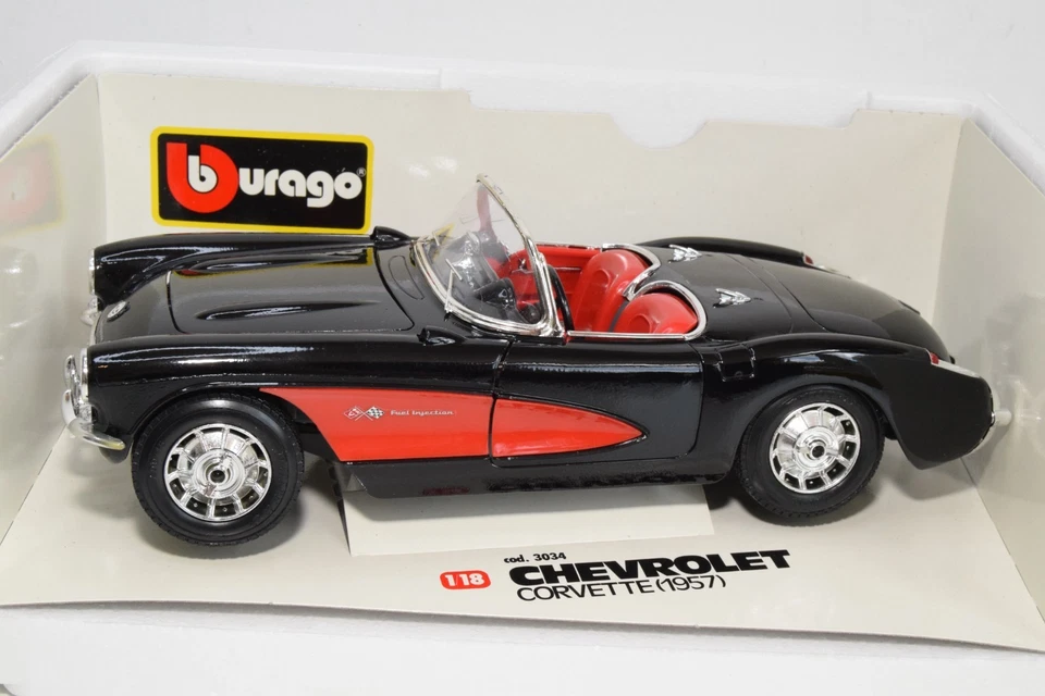 B73 1:18 BBURAGO BURAGO 3034 CHEVROLET CORVETTE 1957 NEGRO ROJO SIN USAR, EN ... - Imagen 3 de 4