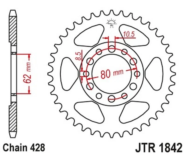 Piñón trasero de acero - 47 dientes 428 JT JTR1842.47 para Yamaha TW200 YZ80 XT DT MX Foto 3 de 3
