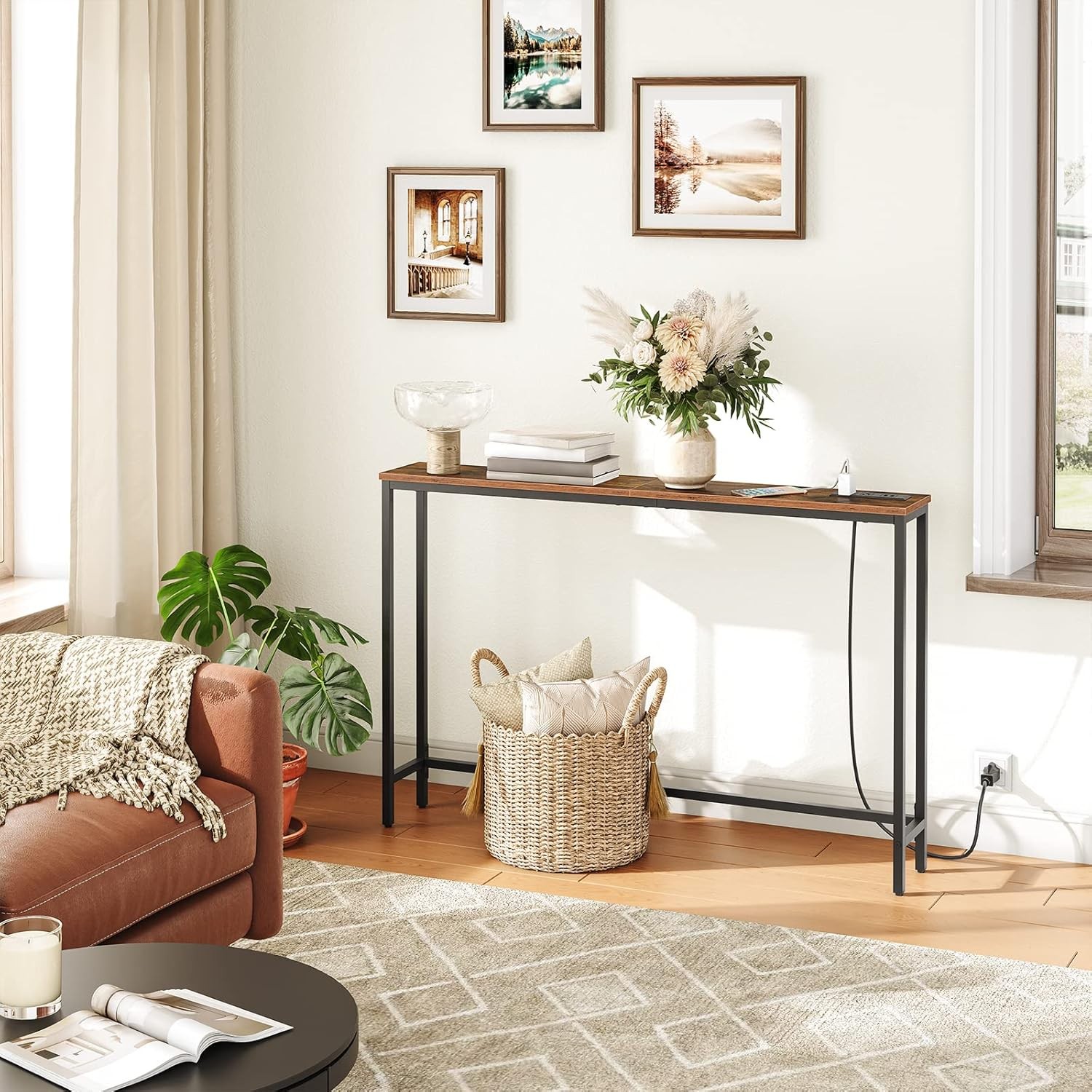 HOOBRO Console Table with Power Outlets and USB Ports Entryway Table Sofa Table
