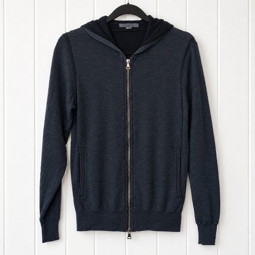 John Varvatos, John Varvatos Womens XL Hoodie Black Grey Full Zip Silk Cotton Blend Pockets