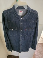 Vintage Levis Levi Strauss Pearl Snap Red Tab Western Denim Shirt Size XL