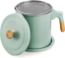 Bacon Grease Container with Strainer, 1.4L/48 Oz Stainless Steel Oils Filter Pot