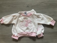 VTG Doe-Spun Infant Girls 2pc Set Size 6-9M White Pink Puffy Sleeve Sweatshirt