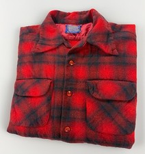 Vtg PENDLETON 60s Shirt Loop Collar Shadow Plaid USA Made L Rockabilly
