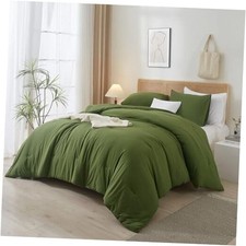 Comforter Set Queen Size 3 Piece Solid Queen 90"x90"-Comforter Olive Green