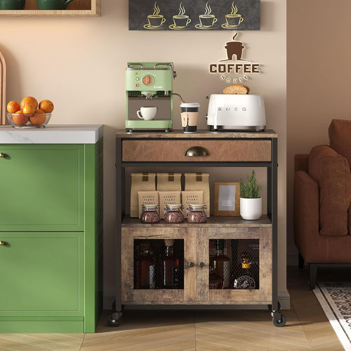 Coffee Bar Cabinet,3 Tiers Kitchen Coffee Cart with Drawer for the Home, Movable - Picture 6 of 9