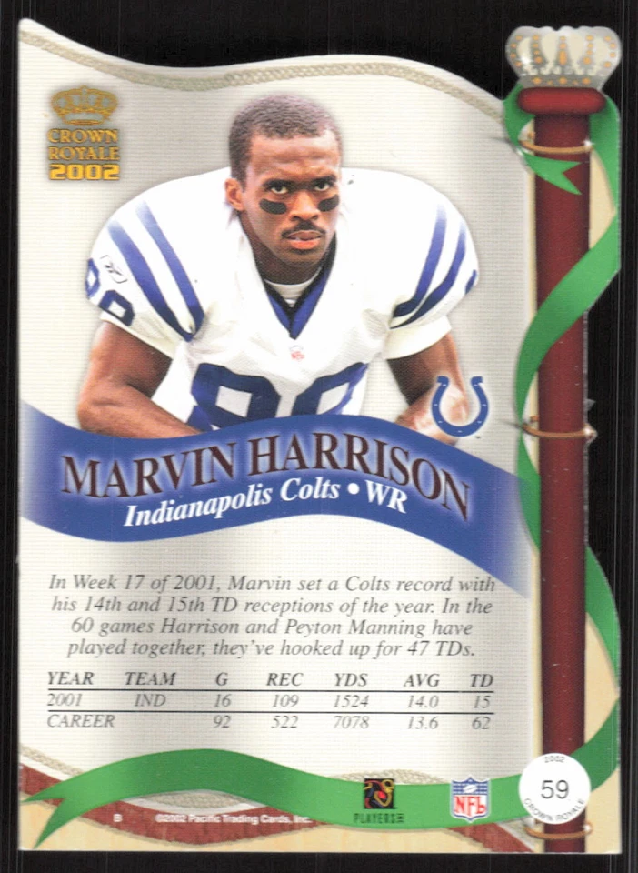 Marvin Harrison, 2002 Pacific Crown Royale, #59, Indianapolis Colts, - Image 2 of 2
