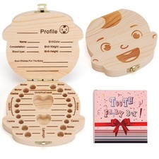 Baby Tooth Box Wooden Kids Keepsake Organizer Gift for Baby Teeth, Cute Child...