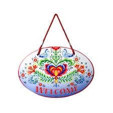 "Welcome" Ceramic 8.75x6 inches Front Door Sign or Wall Decor with Traditiona...