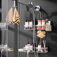 Shower Caddy Hanging with Door Hook - Split Design for Handheld Showerheads, Rus