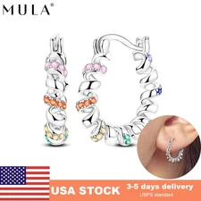 MULA European Women Hoop Earrings AAA CZ Colorful spiral 925 Silver Jewelry Gift
